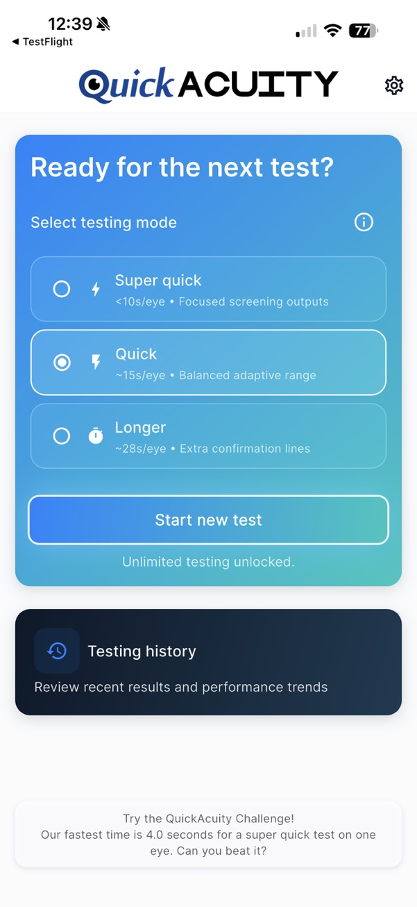 QuickAcuity App Interface